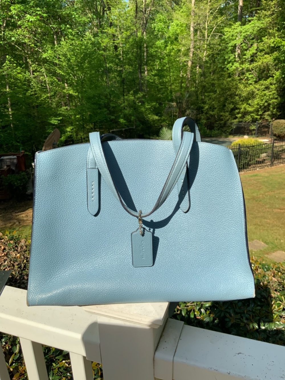 Coach Charlie Pale Blue Pebbled Leather Tote with Removable Strap - Picture 13 of 16